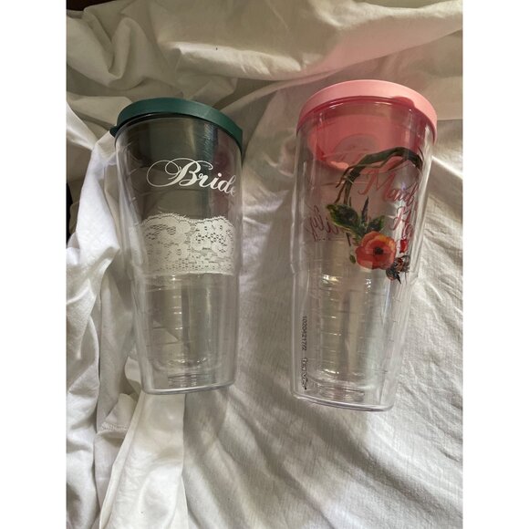 Bride & Maid Of Honor Tervis Tumblers With Lids 24 Oz Wedding Gifts Clear Plasti - Picture 1 of 8
